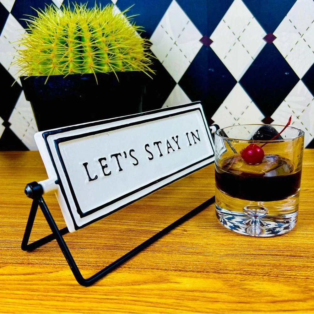 Let’s Stay In/ Let’s Go Out‎ Reversible Hinged Tabletop Sign Metal Décor